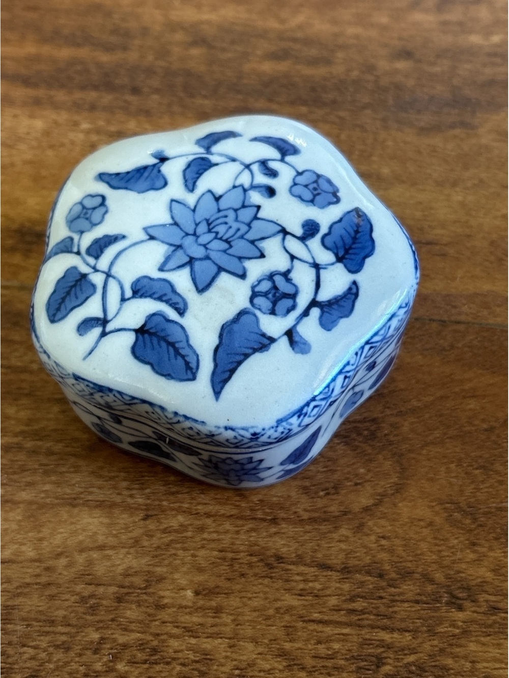 Vintage Blue and White Floral Ceramic Trinket Box
